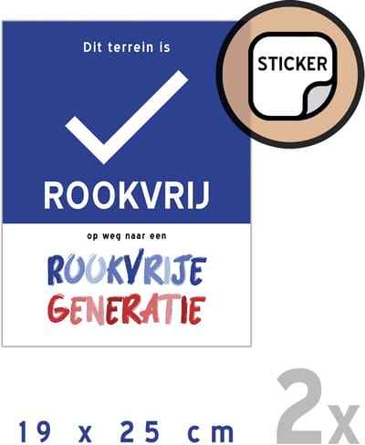 Pictogram/ stickers (2x) | "Dit terrein is rookvrij - Op weg naar een rookvrije generatie" | 19 x 25 cm | Domein | Verboden te roken | Vapen | Vape | Dampen | Sticker | Sigaretten | Zelfklever | 2 stuks