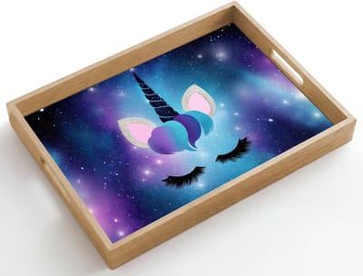 Dienblad hout 50x35 cm - Schootdienblad - Eenhoorn - Sterren - Blauw - Borrelplank rechthoek - Plateau dienbladen
