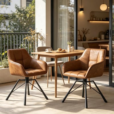 Draaibare Eetkamerstoelen - Set van 2 -Brede Keukenstoelen - Comfortabele Eetstoel - Stoelen met Zachte Rugleuning - Moderne Keukenstoel - Draaistoel - Gestoffeerde Stoelen - Woonkamer Stoel - bruin