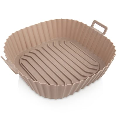 Airfryer Bakje zonder Olie Silicone Beige 22 cm - Vorm voor Luchtfriteuse - Frituurmandje - Bakpapier - Accessoires