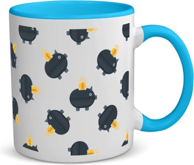 Akyol - zwarte piggy banks koffiemok - theemok - blauw - Varken - iemand die van geld houdt - cadeau voor iemand die houdt van geld - verjaardagscadeau - gift - geschenk - 350 ML inhoud