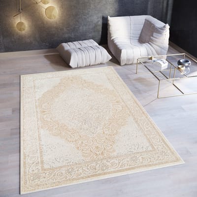 Tapiso Ares Vloerkleed Beige Laagpolig Woonkamer Gebloemd Oriental Tapijt Maat- 140x200