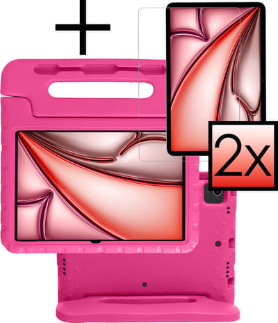 Hoes - Geschikt voor Apple iPad Air (2024/2025/2026) - 11 inch - Met 2x Screenprotector - Kinderhoes Shockproof Bumper - Kidsproof Case - Tablet Hoesje - Kinder Cover - Roze