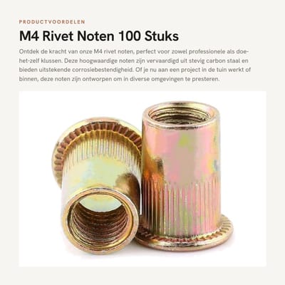 Dailygoods- Klinknagelmoeren M4 - 100 Stuks - Hoogwaardig Koolstofstaal - Corrosiebestendig - Roestbestendig - Oxidatiebestendig - Moeren