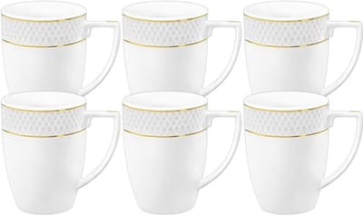 Wilmax England Porseleinen Kop Wit Gouden Rand 6-delig 450ml