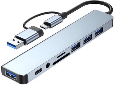 BOECK - 8-in-1 USB-C Docking Station Hub – USB 3.0 & 2.0, SD/TF Kaartlezer, 3.5mm Audio, USB-C PD Opladen – Voor MacBook, Windows Laptop, iPad, Chromebook - Trendy nu