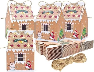 Kerstfeest Cadeauverpakkingen - 24 Stuks Kraft Papieren Dozen en Tassen voor Feestdecoraties en Cadeaus