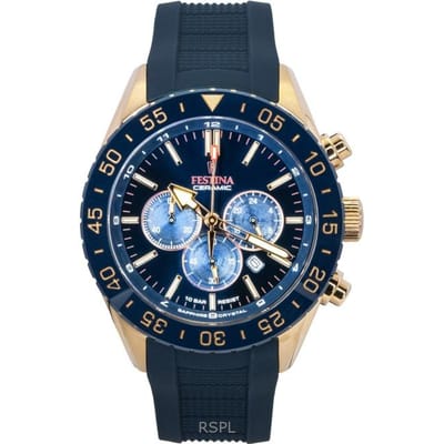 Festina Keramische Chronograaf Rubberen Band Blauwe Wijzerplaat Quartz F20516-1 100M Herenhorloge blauw