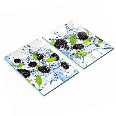 Set van twee decoratieve glazen keukenplanken met braam- en watermotief, 2x40x52 cm