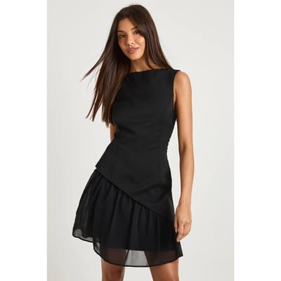 boohoo Dames Mini-jurk met dropzoom van gemengde stoffen | Black | Maat: 10