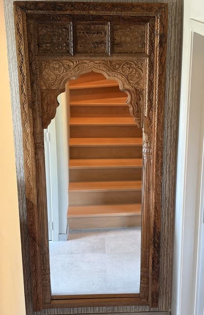 Luxe houten spiegel uit India met houtsnijwerk 90x210 cm sprookjes achtige spiegel