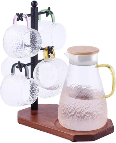 Unyqoos® Ruimtebesparende houder voor grote koffiekoppen en mokken met houten basis
