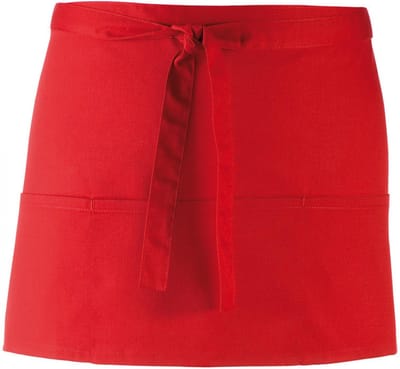 Kort schort met 3 open zakken pr155|rood| restaurant schort | bedieningsschort | 12 verschillende kleuren| horeca kleding