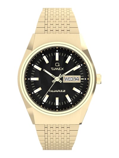 Timex Q Timexâ®Â Falcon Eye Kwarts Analoog Horloge Gouden Toon Case: 100% Stainless Steel | Armband: 100% Stainless Steel 38 TW2W62400AJ, TW2W62500AJ