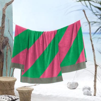 Seahorse Colorblock Stripe Strandlaken - 100x180 cm - Roze