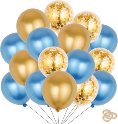 Fienosa Ballonnen Set 50 Stuks - Ballonnen Goud - Ballonnen Blauw - Verjaardag Versiering - Verjaardag Ballonnen - Ballon - met ophang lint - Papieren confetti Ballonnen - Feestversiering