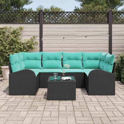 vidaXL - Tuinbank - Set - 7 - st - 6-Aantal - zitplaatsen - Zwart - en - Turkoois