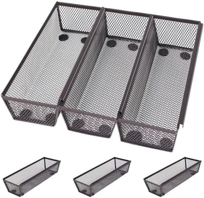 PromoHome 6-Pack Brons Gaas Opslag Mandjes - Uitbreidbare Draad Organizer Lades voor Keuken, Badkamer, Kantoor en Hobby - Met Non-Slip Rubberen Voetjes en Koppelbaar Ontwerp