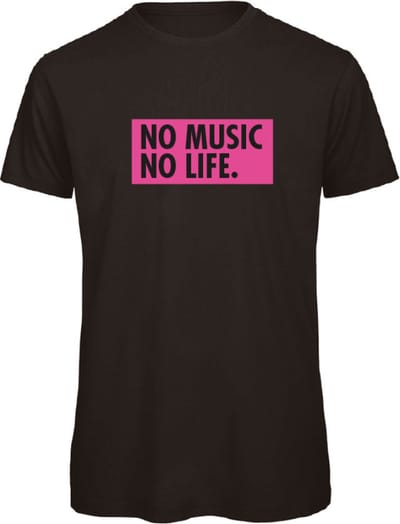 T-shirt Zwart XL - no music no life - oranje - soBAD. | Kleding | T-shirt unisex | T-shirt man | T-shirt dames | Muziek