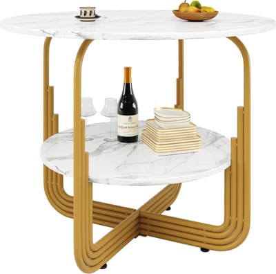 Eettafel Rond - Keukentafel Modern - Gezellig Tafelen - Marmerlook Blad - 80x80 cm - Stijl 1