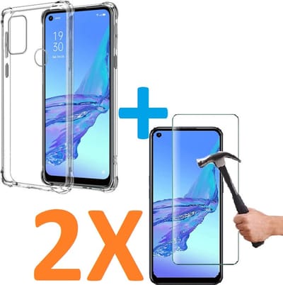 Anti-Shock transparant hoesje silicone met 2 Pack Tempered glas Screen Protector Geschikt voor: Oppo A53 / Oppo A53s