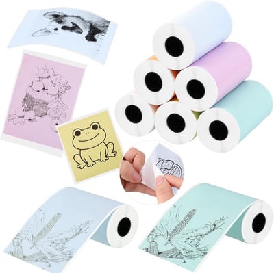 Thermisch zelfklevend stickerpapier voor draagbare mini-printer - 6 gekleurde rollen 53 x 28 mm - foto's, labels en stickers zonder inkt