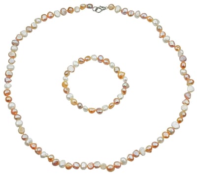 Zoetwater parel set Pearl Soft Colors Small - parelketting + parel armband - echte parels - sterling zilver (925) - handgeknoopt - wit zalm - roze - zilver - luxe sieraden zakje - parelketting dames - parel armband dames