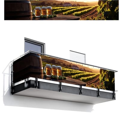 Balkonscherm 500x85 cm - Balkonposter Bier - Hop - Landschap - Balkon scherm decoratie - Balkonschermen - Balkondoek zonnescherm