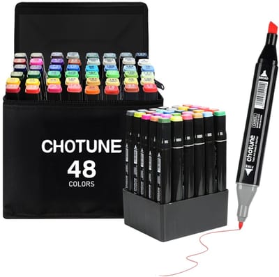 Chotune 48 kleuren Alcohol Markers Fine & Chisel - Dual-Tip Markers - Dubbelzijdige Tip - Stiften - Opbergtas