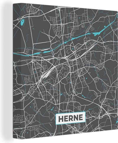 Canvas Schilderij Duitsland – Blauw – Herne – Stadskaart – Kaart – Plattegrond - 20x20 cm - Wanddecoratie