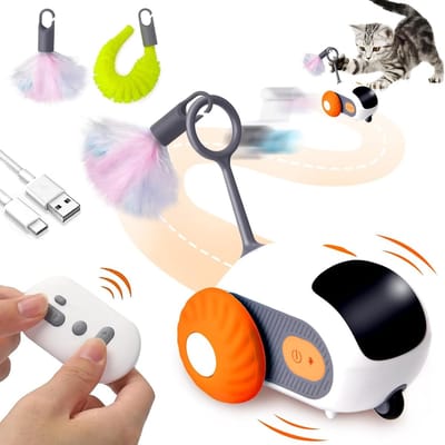 Interactief elektrisch kattenspeelgoed met afstandsbediening, oplaadbaar en automatisch 360 graden draaien voor binnenkatten, stimulerend en leuk