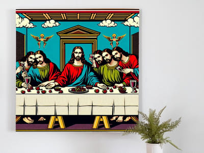 Pop art laatste avondmaal schilderij | Iconische twist: Pop art laatste avondmaal kunstwerk vernieuwd | Kunst - 30x30 centimeter op Dibond | Foto op Dibond
