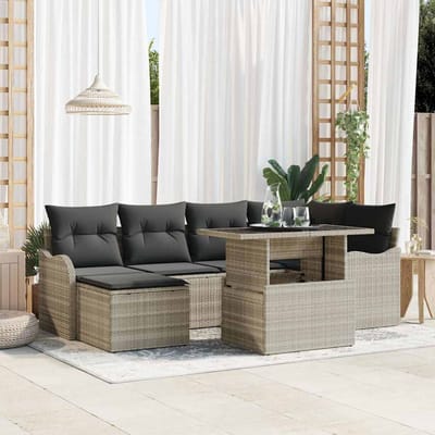 vidaXL - Tuinbank - Set - 7 - st - Lichtgrijs - [Synthetisch]: - Poly - Riet