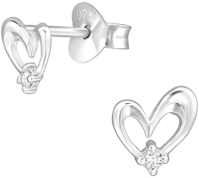 Joy|S - Zilveren hartje oorbellen met zirkonia - a symmetrisch - 6 mm - hartjes oorknopjes