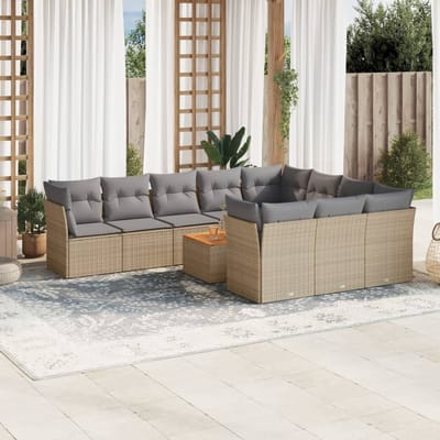 vidaXL - 11-delige - Tuinset - met - kussens - poly - rattan - beige