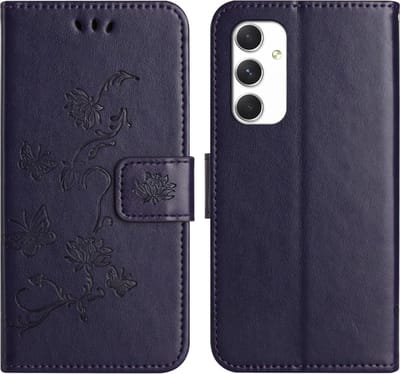 Coverup Hoesje - Geschikt voor Samsung Galaxy A16 Hoesje - Coverup Bloemen & Vlinders Book Case - Donkerpaars