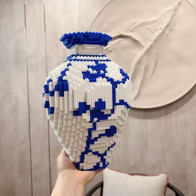 Nouveau Style Chinois Motif Vase en Porcelaine Bleue et Blanche Modèle d'Ours 3D Bloc de Construction Assemblage de Petites Particules Jouet Puzzle pour Enfants