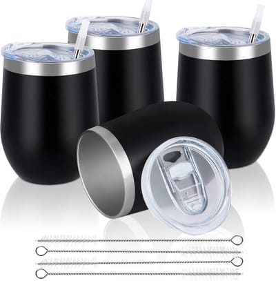 Herbruikbare Koffiebeker - Zwart - 340 ml - Dubbelwandige Isolerende Roestvrijstalen Beker - Voor Koffie en Wijn