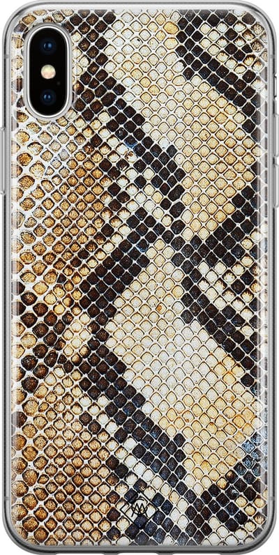 Casimoda® hoesje - Geschikt voor iPhone Xs - Snake / Slangenprint bruin - Siliconen/TPU telefoonhoesje - Backcover - Slangenprint - Blauw