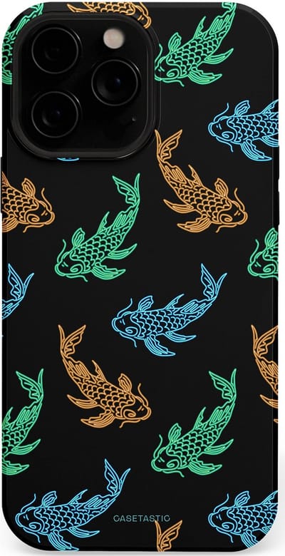 Casetastic hoesje geschikt voor Apple iPhone 13 Pro - MagSafe - Dubbellaagse bescherming - Neon Koi - Fashion Case - Zwart Petrol Donkergroen Bruin