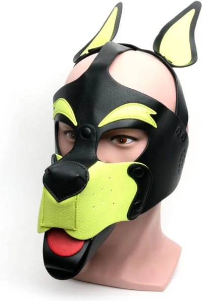 665 Leather - Masker - Playful Pup Hood - Zwart/Geel - One Size
