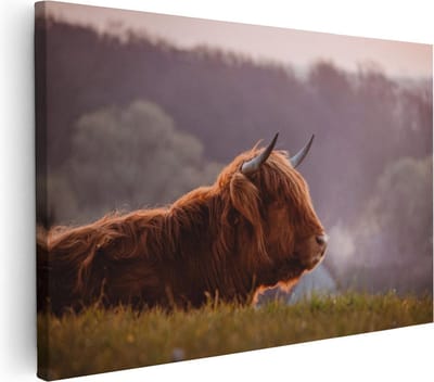 Artaza Canvas Schilderij Hooglander - 30x20 cm - Klein - Muurdecoratie Woonkamer - Wanddecoratie Dierenkop - Kamer Accessoires