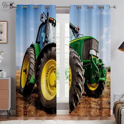 Rideaux Impression 3D Tracteur Chambre à Coucher Salon Espace Fenêtre Cuisine Rideaux 100 % Fibre de Polyester Rideaux Ornement Ménager W50xH160(CM)x2PCS&Rod pocket