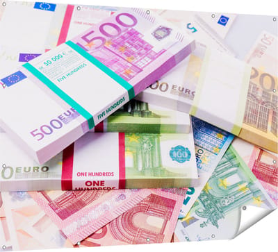Gards Tuinposter Euro Geld Briefjes - Stapels - 160x120 cm - Tuindoek - Tuindecoratie - Wanddecoratie buiten - Tuinschilderij