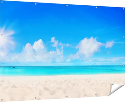 Gards Tuinposter Strand en Zee met Helder Witte Zand - 180x120 cm - Tuindoek - Tuindecoratie - Wanddecoratie buiten - Tuinschilderij