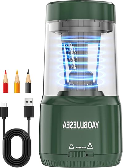 Professionele Elektrische Potloodslijper met Groot Reservoir, USB Oplaadbare Automatische Slijper voor 6-8mm Potloden, Ideaal voor School en Kantoor, Groen
