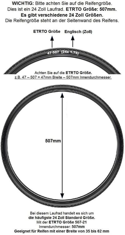 24 inch voorwiel fiets aluminium zilver voor 36 spaken