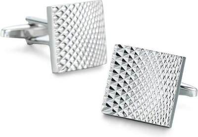 Gekartelde Manchetknopen Heren Zilver Kleurig- Vierkant - Cufflinks - Papa Cadeau Voor Mannen - Vaderdag