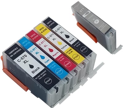 KATRIZ® huismerk inkt Canon PGI570XL / CLI571XL (Met 571XL grijs) - Met chip | voor Canon Pixma MG 7700 / 7750/7751/ 7752/ 7753; Pixma TS8050/TS8051/TS8052/TS8053/TS9050/TS9055 | (6stuks)