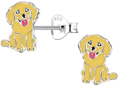 Joy|S - Zilveren hond oorbellen - bruin - 6 x 9 mm - kinderoorbellen - sterling zilver 925